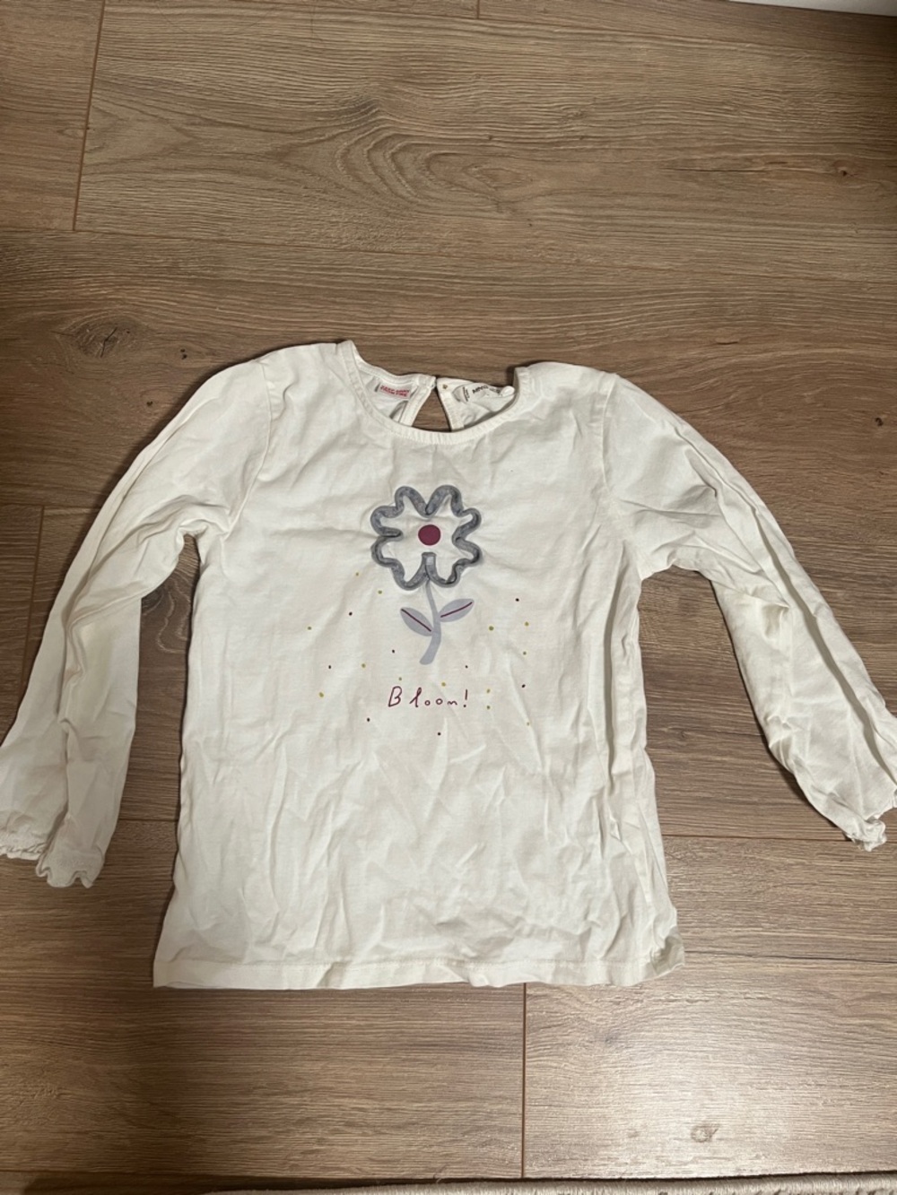 Mango White Long-Sleeve Tee with Floral Applique